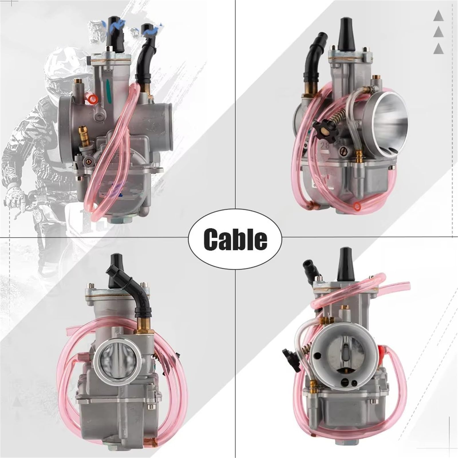 Carburateurs pour Moto Carburateur Universel Motocross pour PWK 24 26 28 30 32 34mm avec Jet Puissant pour 2T 4T pour ATV Quad Go Kart Buggy 75-250cc Carburettor(Manual 28mm)