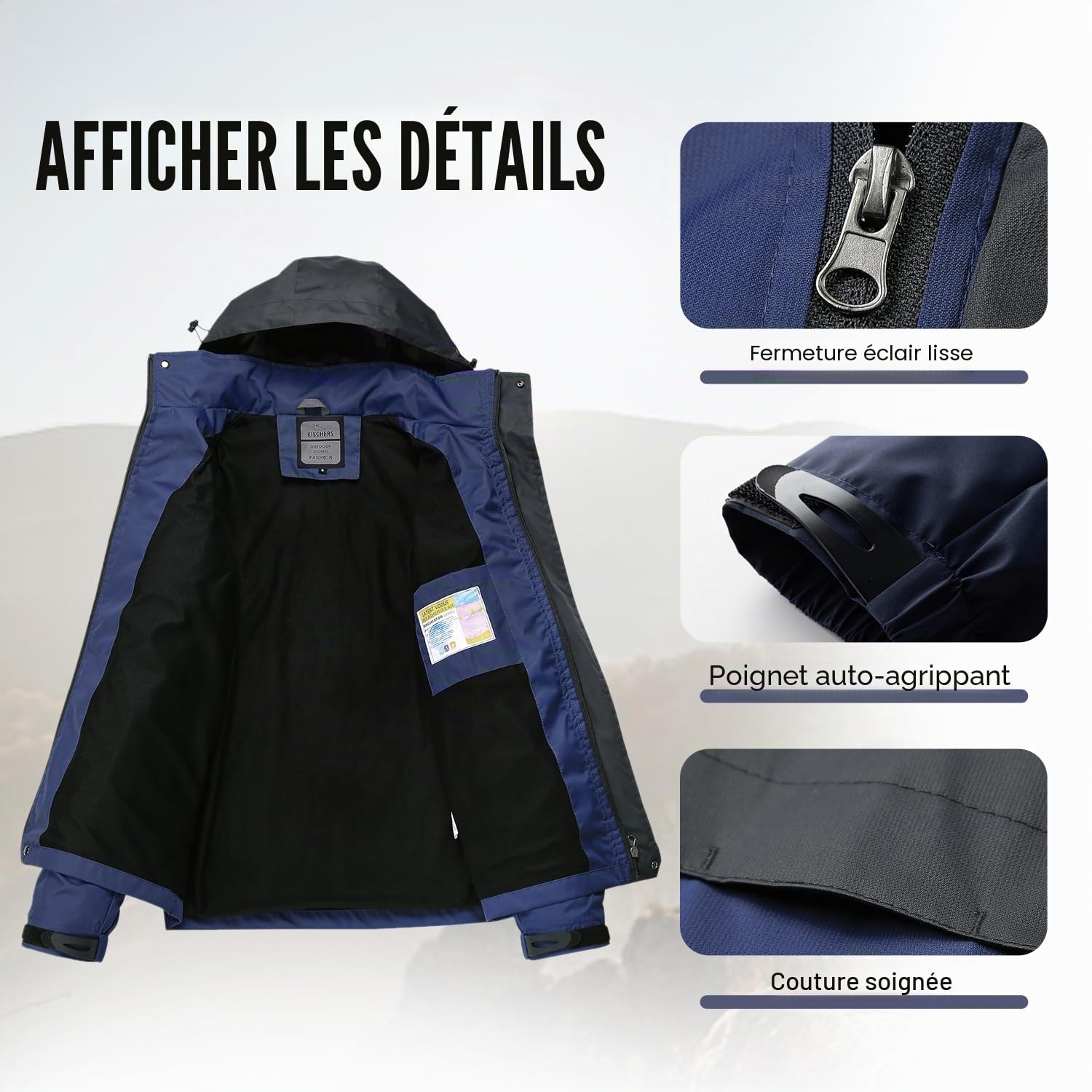 Veste Imperméable pour Hommes Manteau de Pluie de Randonnée en Plein Air Vêtements de Sport Coupe-vent Veste de Pluie Softshell Légère à Capuche