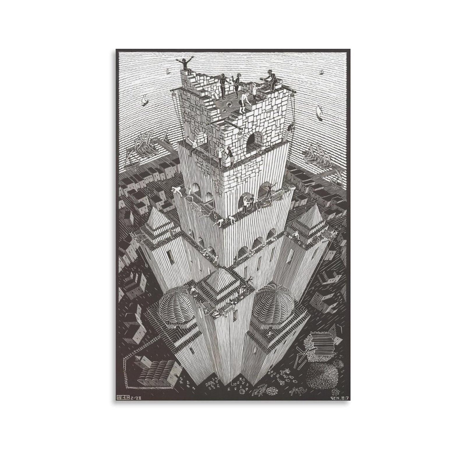 M.C. Escher of Babel Wall Art Poster Canvas Wall Art Poster Decorative Modern Home Print Picture Artworks Posters 16x24inch(40x60cm)