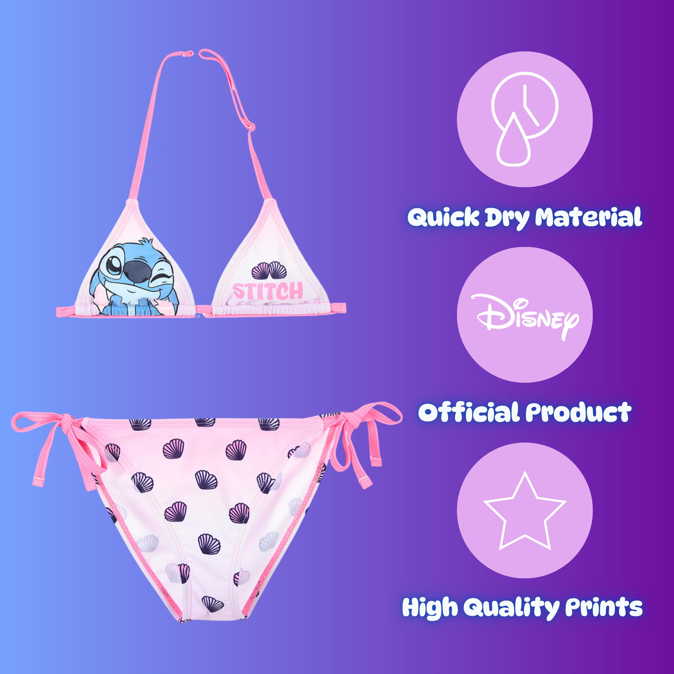Disney Stitch Bikini para Niña, Bañador de Dos Piezas Verano Infantil, Tallas 6 a 12 Años