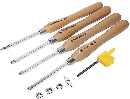 Juego de 4 cinceles con punta de carburo con barra de cincel de 0.394 x 0.394 in y cinceles de madera de mango de haya de 12.598 in, herramientas de