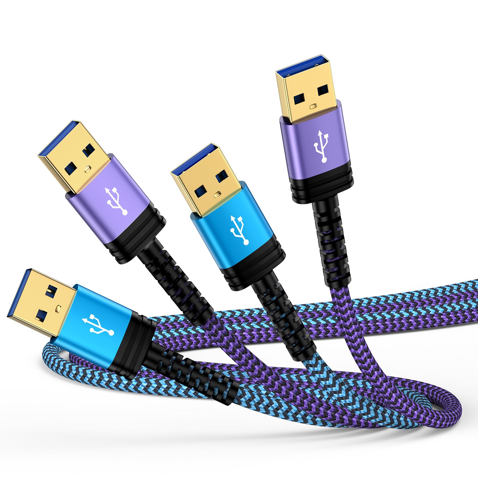 USB to USB Cable Male to Male, 2Pack 10ft Long USBA to USBA Cord USB3.0 A to A Cable Double End Type-A Data Transfer Cord for External Hard Driver,