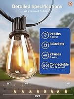 Vista 6 de addlon Tira de luces LED de 25 pies, resistente al agua con 8+1 bombillas LED inastillables (no solar), luz de patio, conectable y resistente al