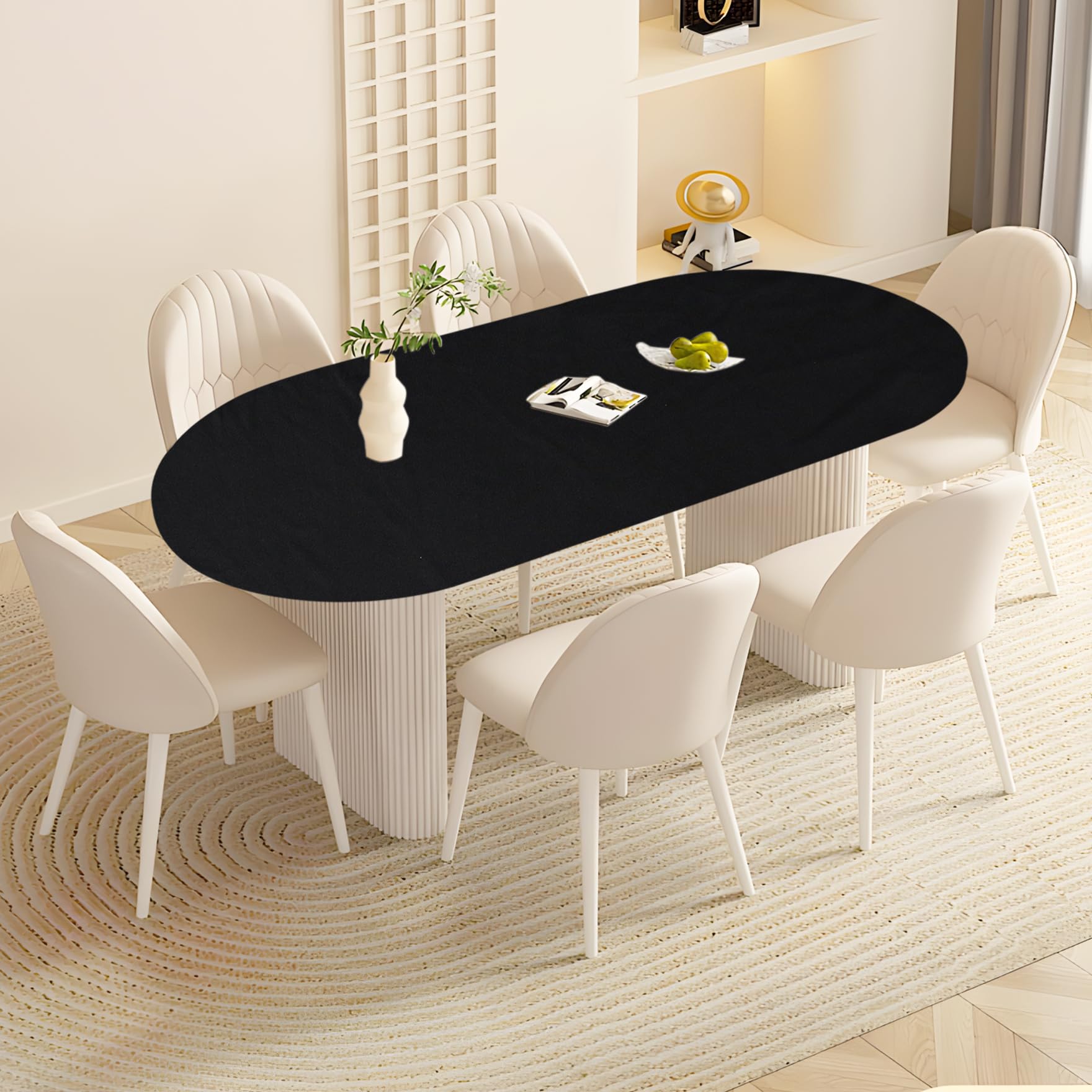 Klmnop Black Oval Fitted Tablecloth with Elastic, Stretchy Oval Table Cover Fits 42 x 60 Inch Table, Washable Elastic Edge Design Tablecloth(Black)