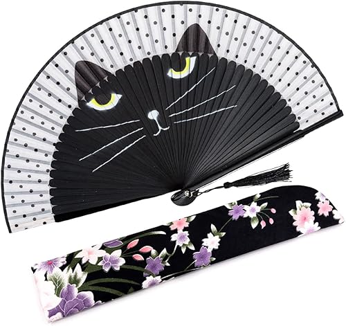 Miniatura 20 de Amajiji - Abanico plegable de seda y bambú, 8.27 pulgadas (21 cm), estilo retro, vintage, elegante y encantador, chino/japonés, regalo para mujeres