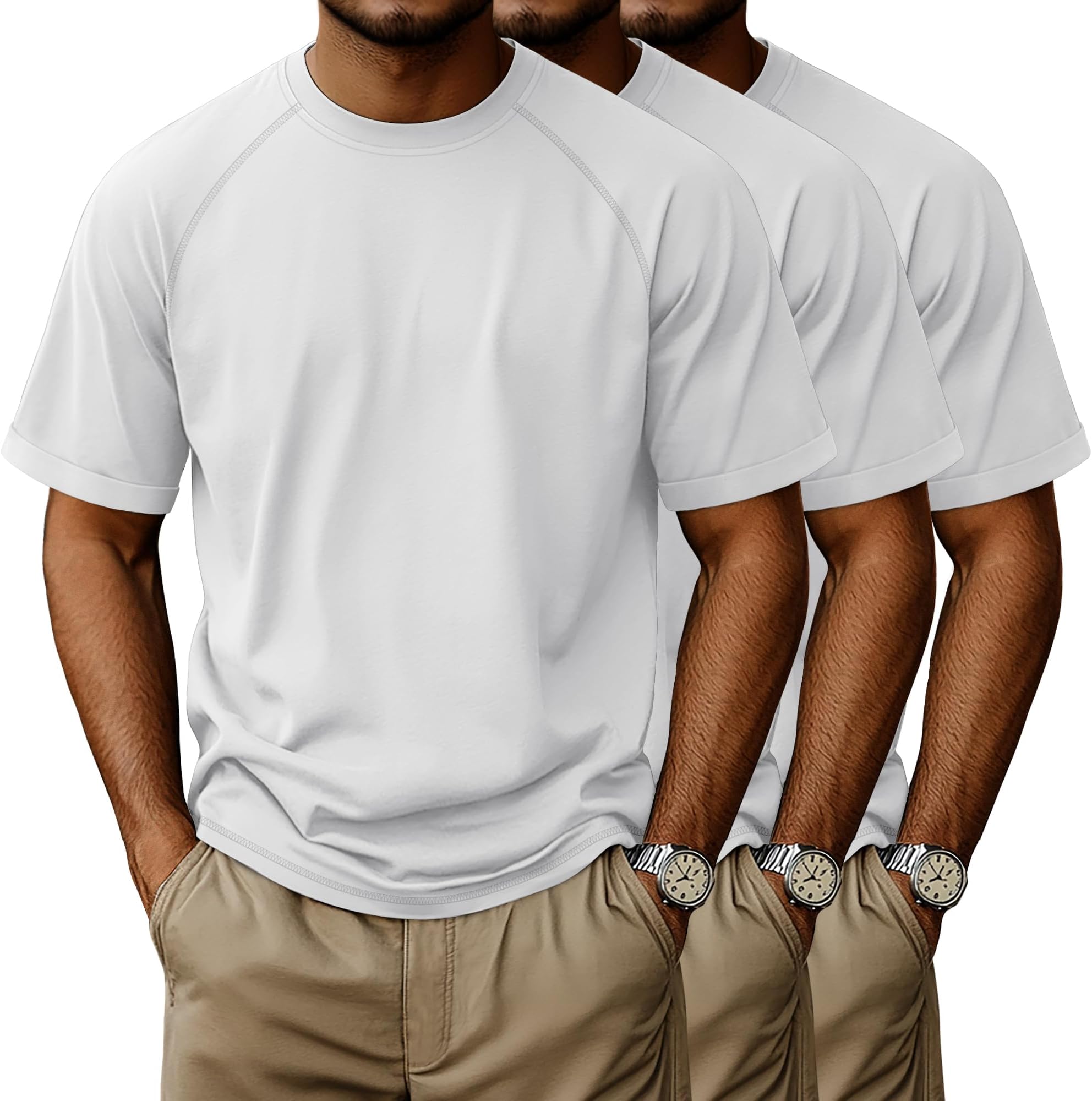 3 Pack Men's Big and Tall T-Shirts Cotton Workout Raglan Short Sleeve Shirts Casual Athletic Tee Basic Summer Tops