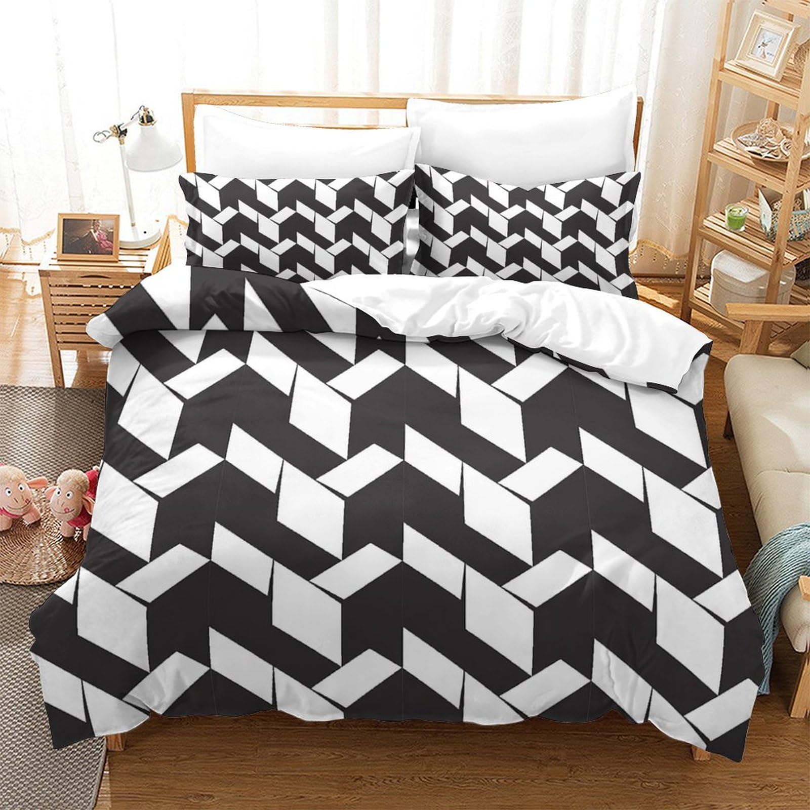 Parure lit microfibre respirante housse de couette 260x220 imprimé 3D Stripes