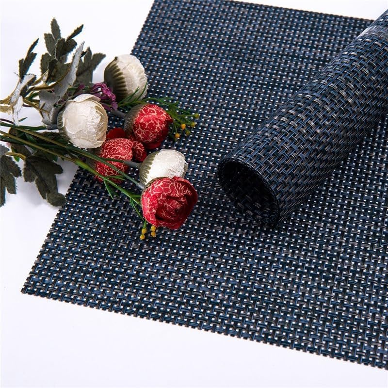 Placemats Set of 6 Washable Heat Insulation Non-Slip Woven Vinyl Table Mats for Kitchen Dining Room(White-Patch Five-Pointed star4)