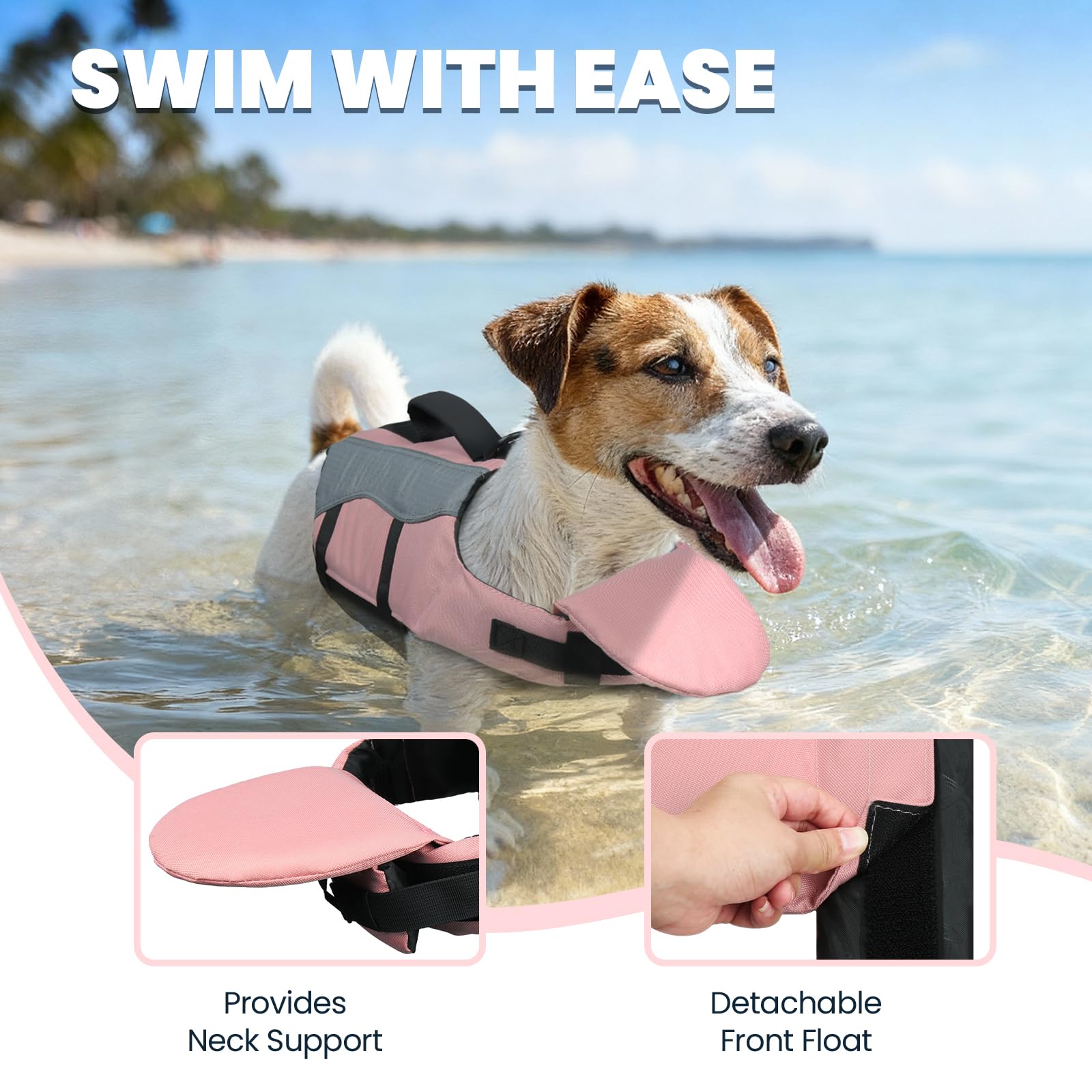 VIVAGLORY Front Float Gilet de Sauvetage pour Chien, Vêtement de Natation pour Chien Bateau, Gilet avec Support Tête, Flottabilité et Aide à la Nage, XS, Rose Sakura
