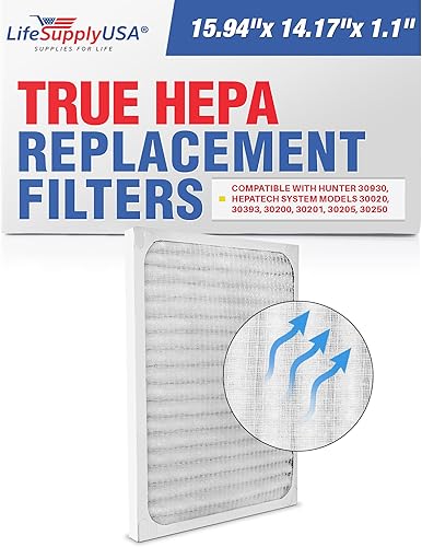 LifeSupplyUSA Filtro HEPA de repuesto para purificador de aire Hunter 30930 HEPATech System modelos 30020, 30393, 30200, 30201, 30205, 30250, 30253,