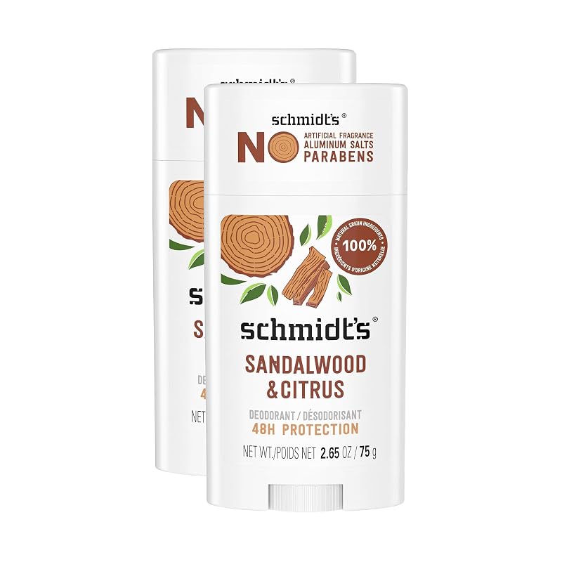 Desodorante vegano sem alumínio Schmidt's Sandalwood & Citrus, 75 g, Pacote com 4