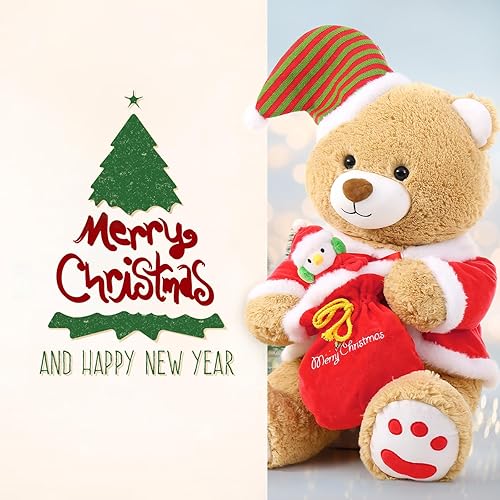Miniatura 2 de MaoGoLan Oso de peluche de Navidad, Papá Noel, muñeco de nieve, alce, peluche, 24 pulgadas (abrigo rojo, sombrero)