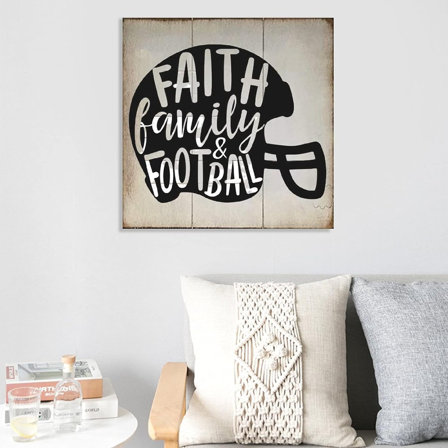 Wood Signs Wall Hanging Wall Decoration Faith Family Football Signs for Living Room Kitchen Batheroom Bedroom Office School 16x16inch