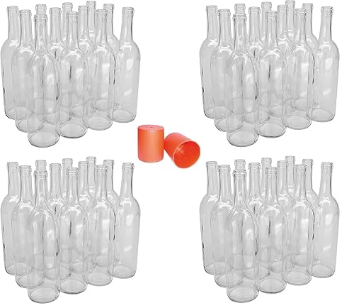 North Mountain Supply Botella de vino Burdeos de vidrio de 25.4 fl oz, acabado de corcho de fondo plano, con tapa de almacenamiento de polvo, 48