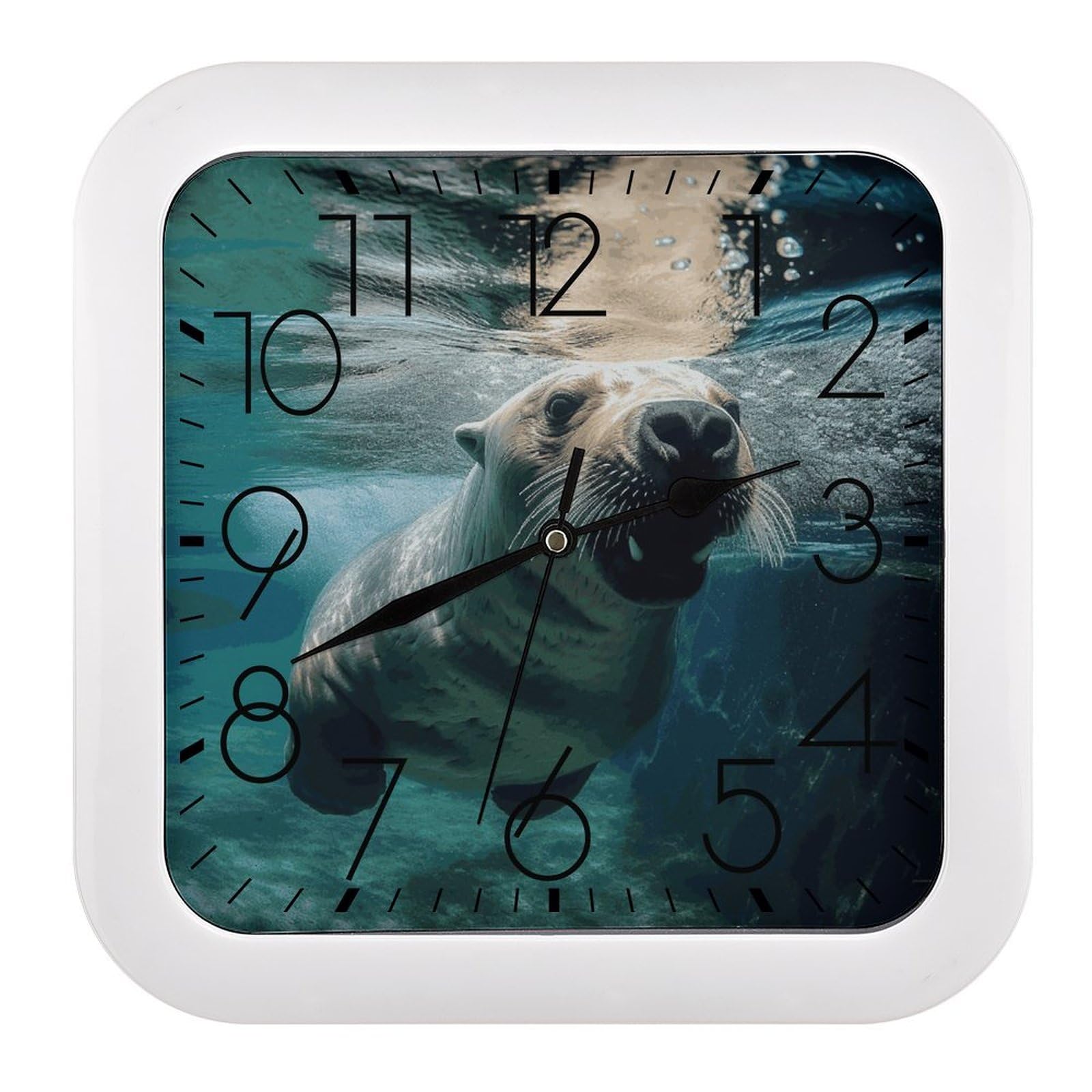 Horloge murale silencieuse à pile carrée lion de mer plastique