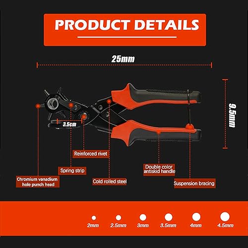 Miniatura 3 de Alicates perforadores de cinturón, herramienta perforadora de cuero para cinturones, correas de bolso y más precisión de varios tamaños de