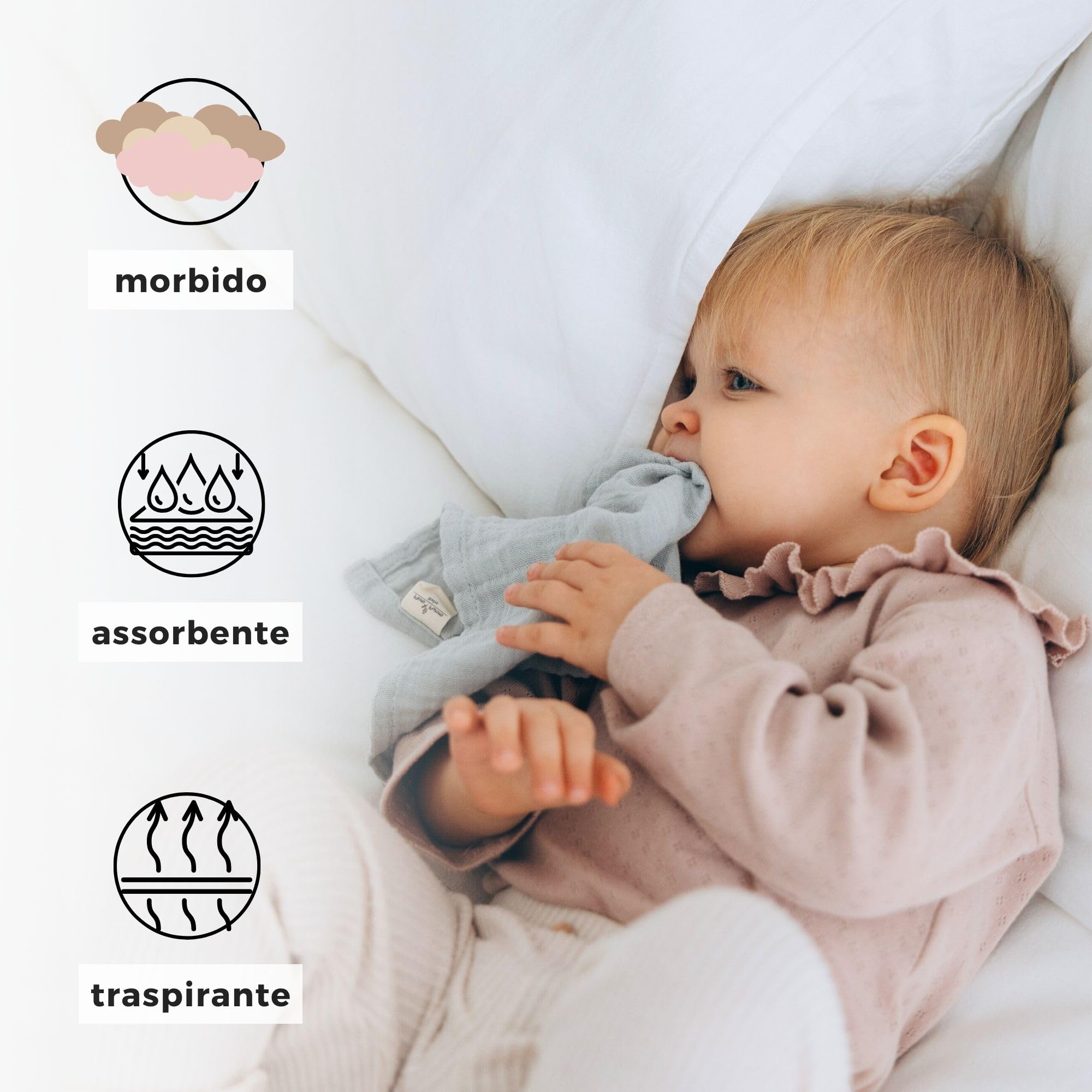 Mussole Neonato Cotone Furora BABY 120x120 Cm - Biologico E Lavabile A 60° - Foto 5