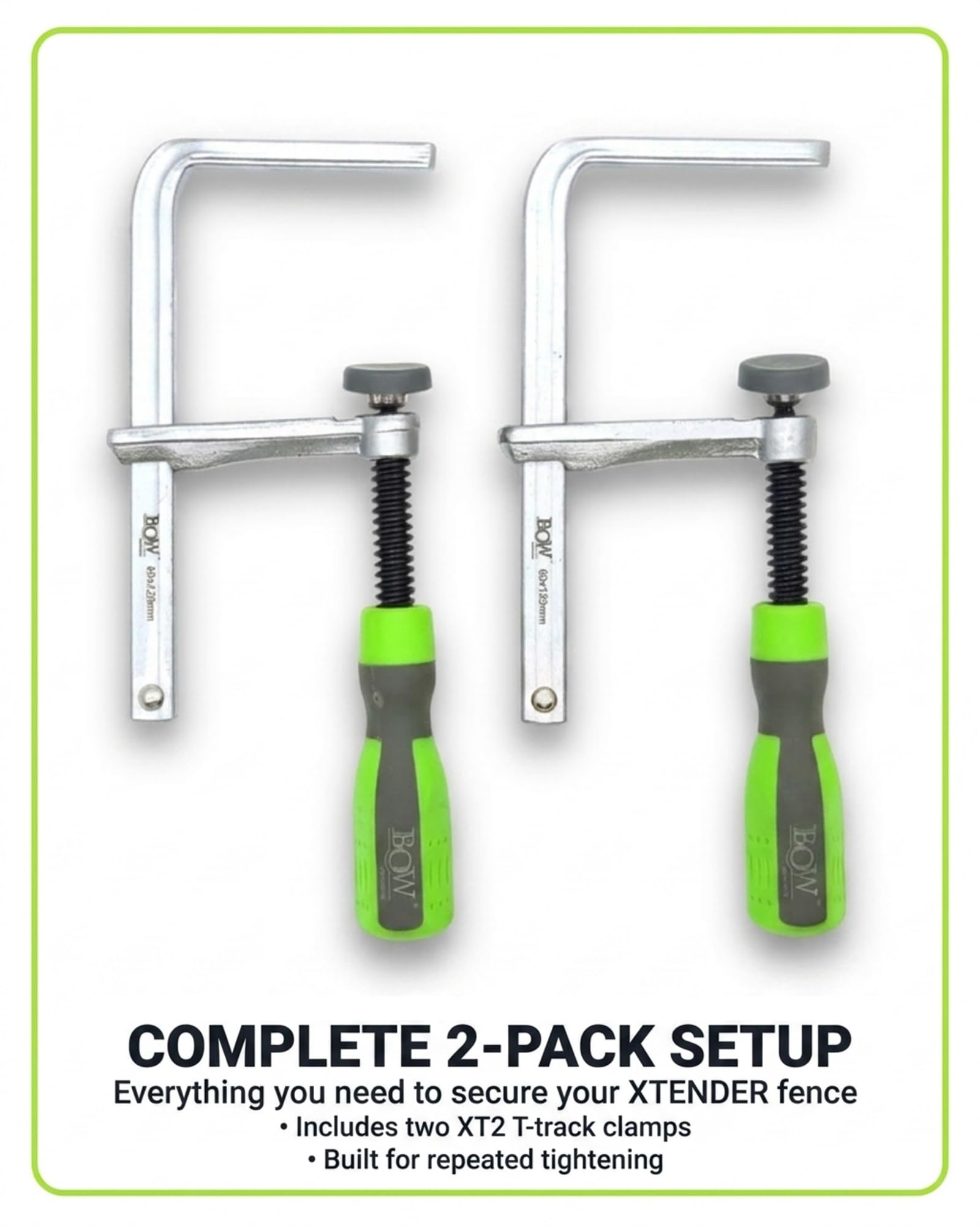BOW Products XT2 Zaciski T-Track – zaciski mocujące do ogrodzeń XT XTENDER (XT524, XT536 i XT546) – zastosowanie do zaciskania T-Track i obróbki drewna – 2 sztuki