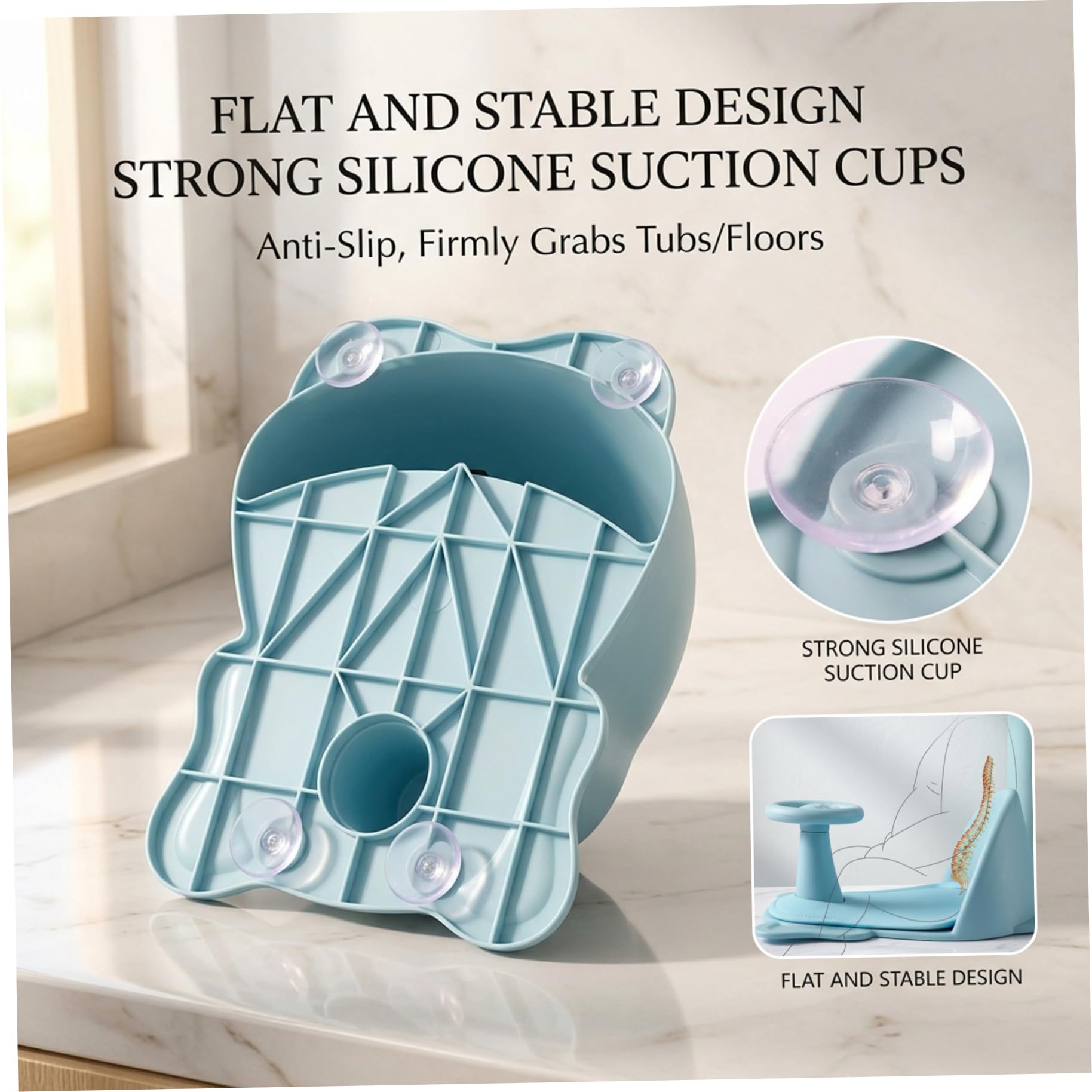 Asiento de baño para bebé, Asiento de baño para bebé - Silla segura para niños pequeños con respaldo y ventosas para sentarse en el fregadero o la bañera, verde