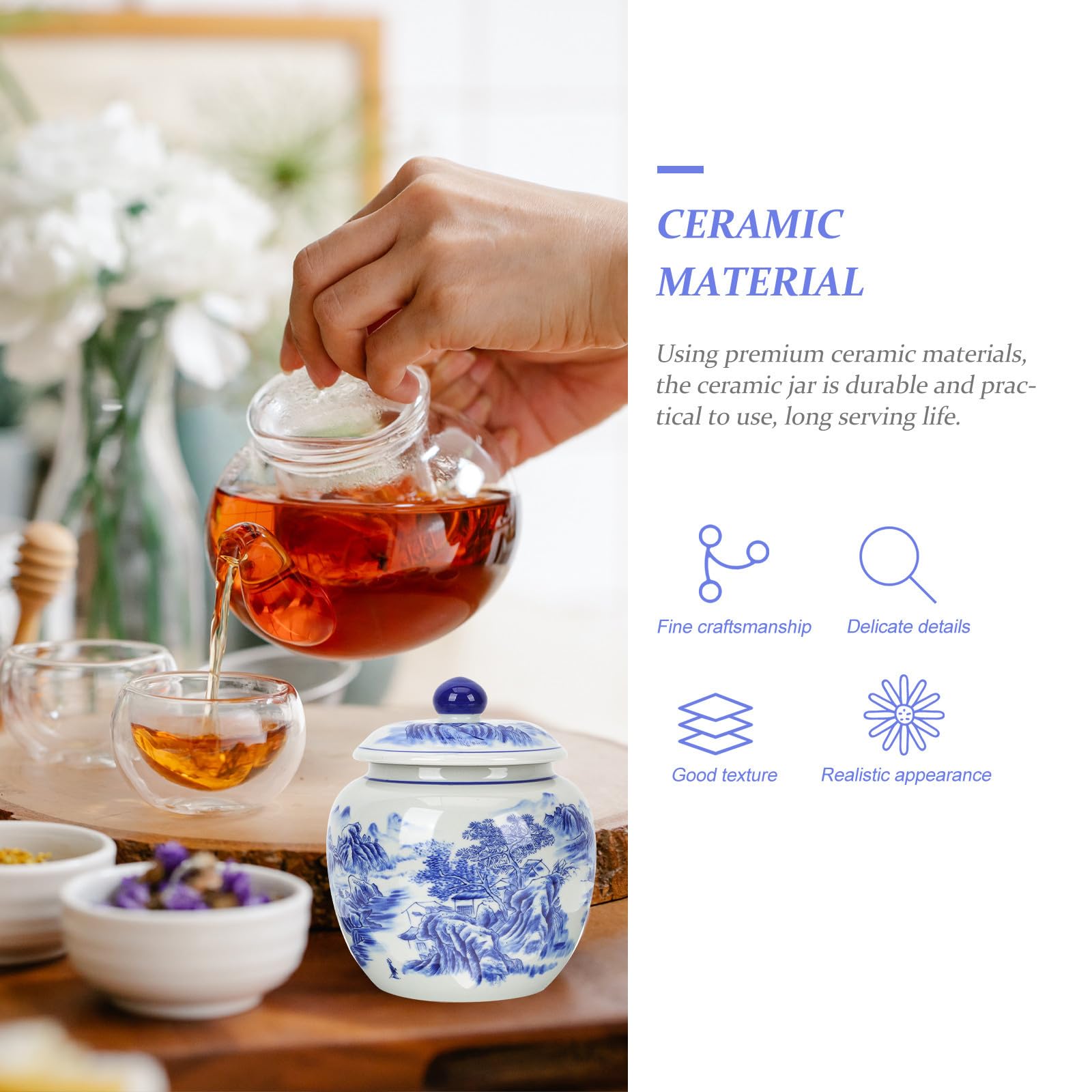 Cabilock Recipiente de Cerámica para Té 1000ml Tapa y Cierre Hermético