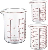 Ackers Borosilicate Glass Measuring Cup Set with Pour Spout - 2oz/4oz/8oz Heat-Resistant Beakers for Kitchen, Baking & Lab Use