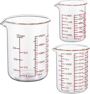 Ackers Borosilicate Glass Measuring Cup Set with Pour Spout - 2oz/4oz/8oz Heat-Resistant Beakers for Kitchen, Baking & Lab Use
