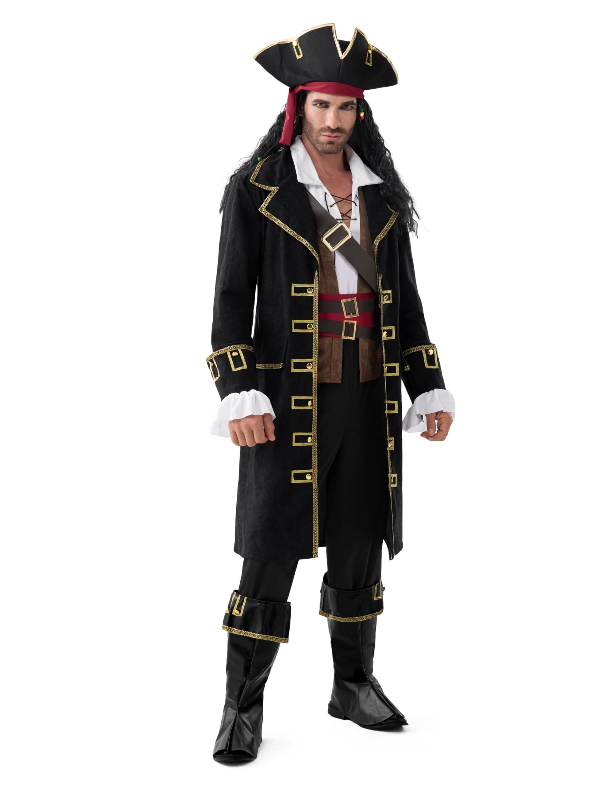 Spooktacular Creations Costume da capitano pirata da uomo, costume deluxe da capitano del mare, vestito da pirata per feste a tema