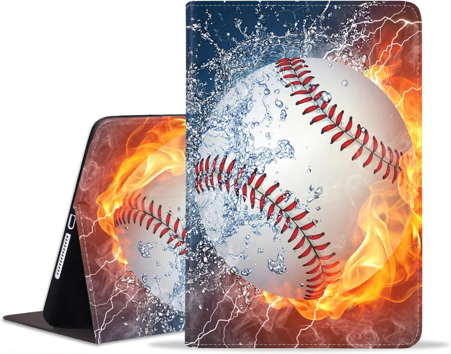 ZXHSBROK Case for Samsung Galaxy Tab A 10.1 Inch 2019 (Model: SM-T510/T515/T517) - Slim PU Leather Folding Stand Folio Cover with Auto Sleep/Wake, Burning Baseball Fire and Water