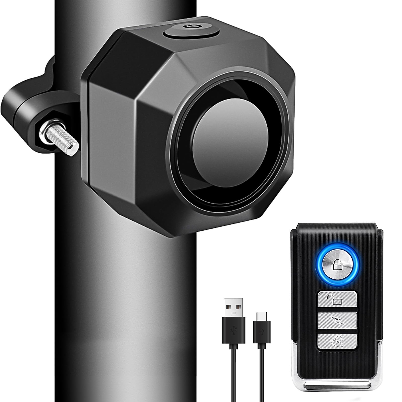 NineLeaf Fahrrad Alarmanlage mit USB Wiederaufladbar, Fahrrad Alarm mit Halterung, Fahrrad Alarmanlage Ebike, 110dB Einbrecher Vibration Motorrad Alarm Sicherheitssystem Wasserdicht Mobilität Roller