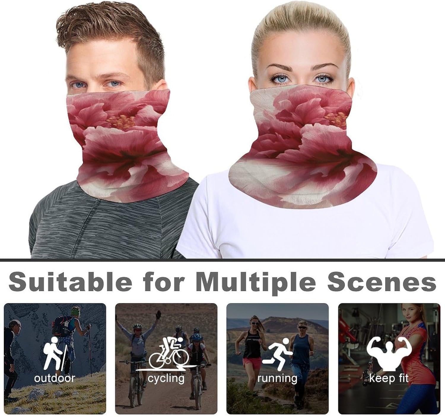 Gradual-flowering Peony Men's Neck Gaiter Face Cover, Polyester Breathable Scarf with Drawstring Toggle Adjuster