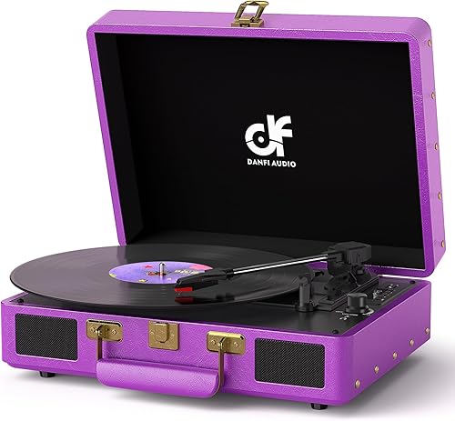 Tocadiscos Vintage Suitcase - Tocadiscos portátil Bluetooth de 3 velocidades con grabación USB, convertidor MP3 RCAAUXconector para auriculares,