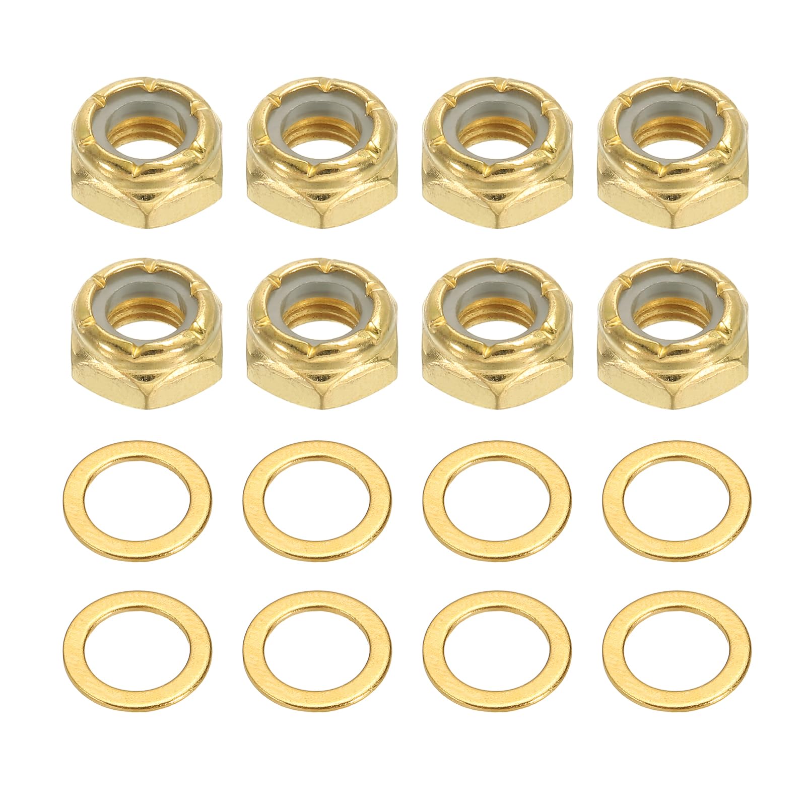YELARXI Skateboard Truck Hardware Kit, Including 8 Pcs Skateboard Truck Nuts and 8 Pcs Axle Washers, Gold-Fitting For(Most Scooters/LongBoards/Hardware Kit)