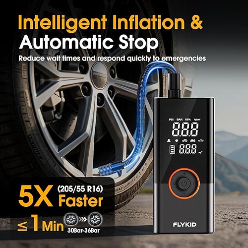 Miniatura 2 de FLYKID Compresor de aire portátil para inflador de neumáticos, bomba de aire digital de 150 PSI para neumáticos de automóvil, inflado rápido para