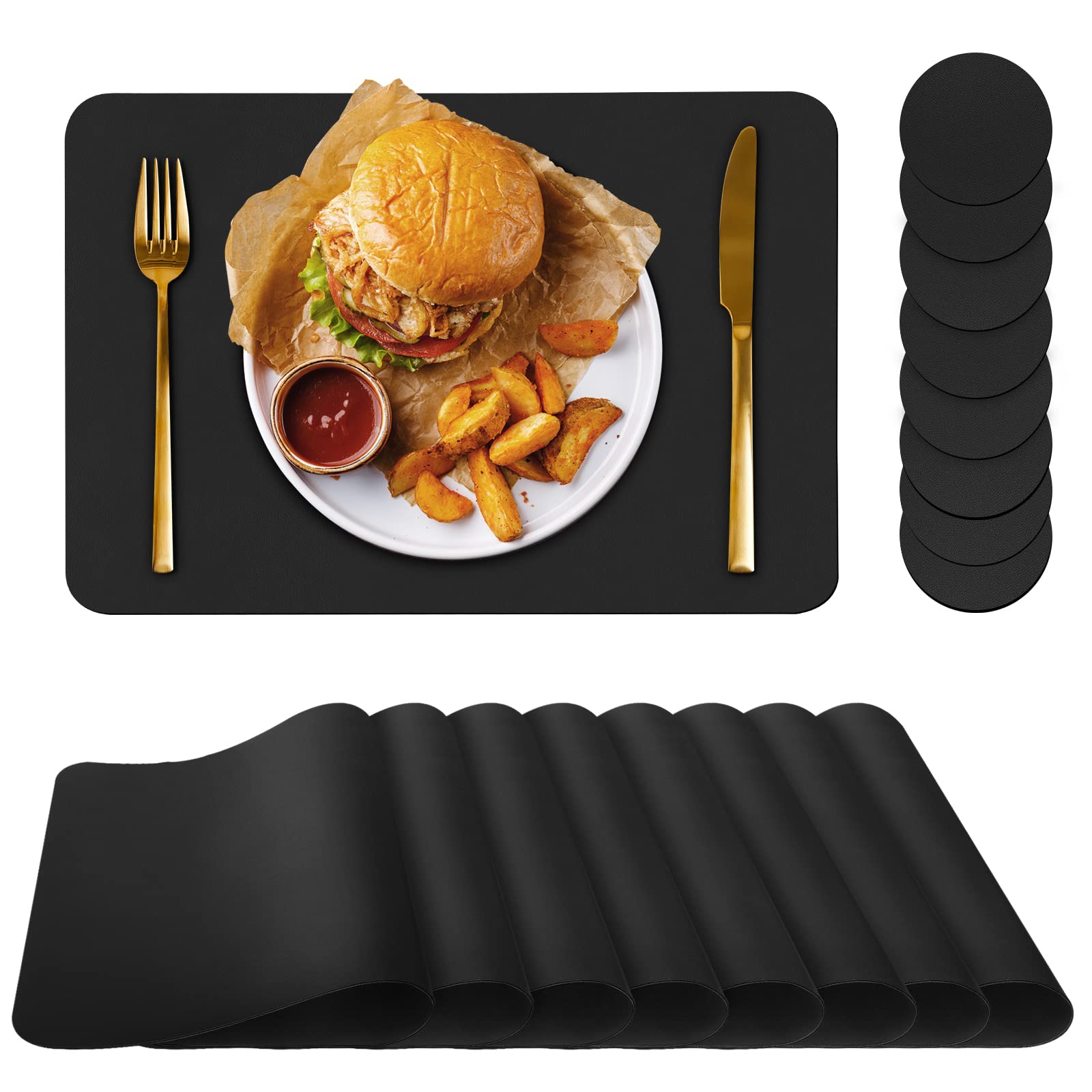 Bacgnyer Placemats Set of 8, Placemat with Coasters Heat Stain Scratch Resistant Non-Slip Waterproof Oil-Proof Washable Wipeable Outdoor Indoor for