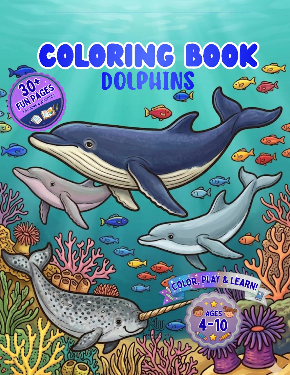 Dolphin Coloring Book: For Kids - Cute and Happy Ocean Designs for Relaxation and Creative Fun