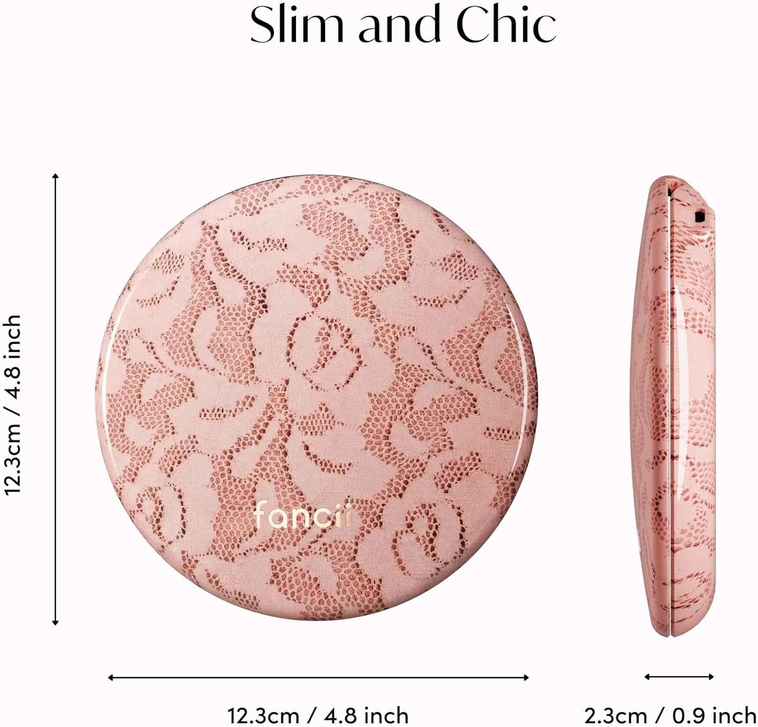 Fancii Taylor LED Lighted Travel Makeup Mirror, Rechargeable, 10x /1x Magnifying, Tru-Glow Lighting System, XL Large 5” Wide | Compact Mirror for Purses (Mocha Lace) - Image 8