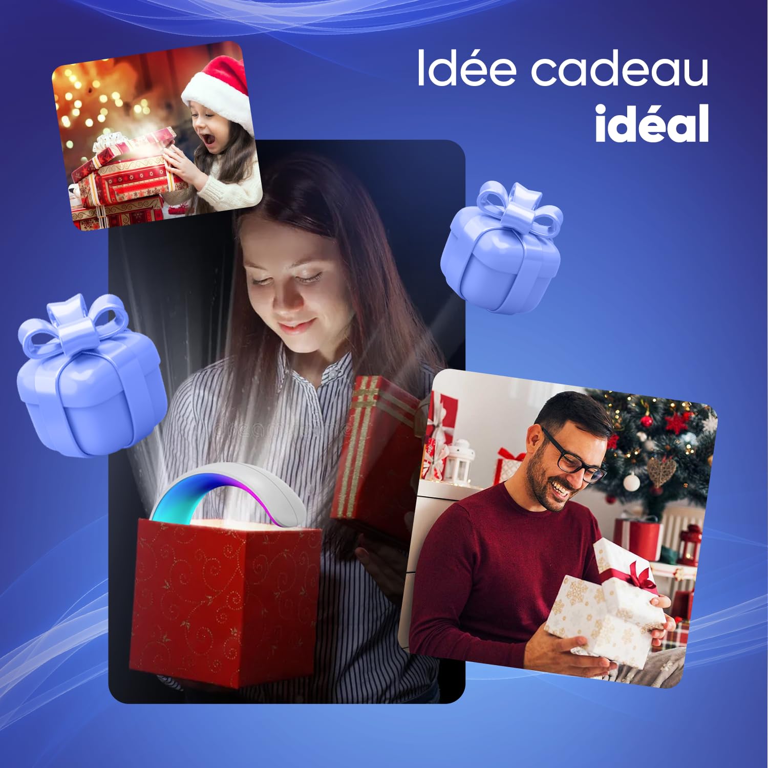 Lampe d’Ambiance 3-en-1,Réveil Lumineux,Haut-Parleur Bluetooth,Chargeur Sans Fil & Lumière LED 16M Couleurs Contrôlable par App,déale Chambre,Salon,Bureau,Cadeau de Noël Homme/Femme/Enfant
