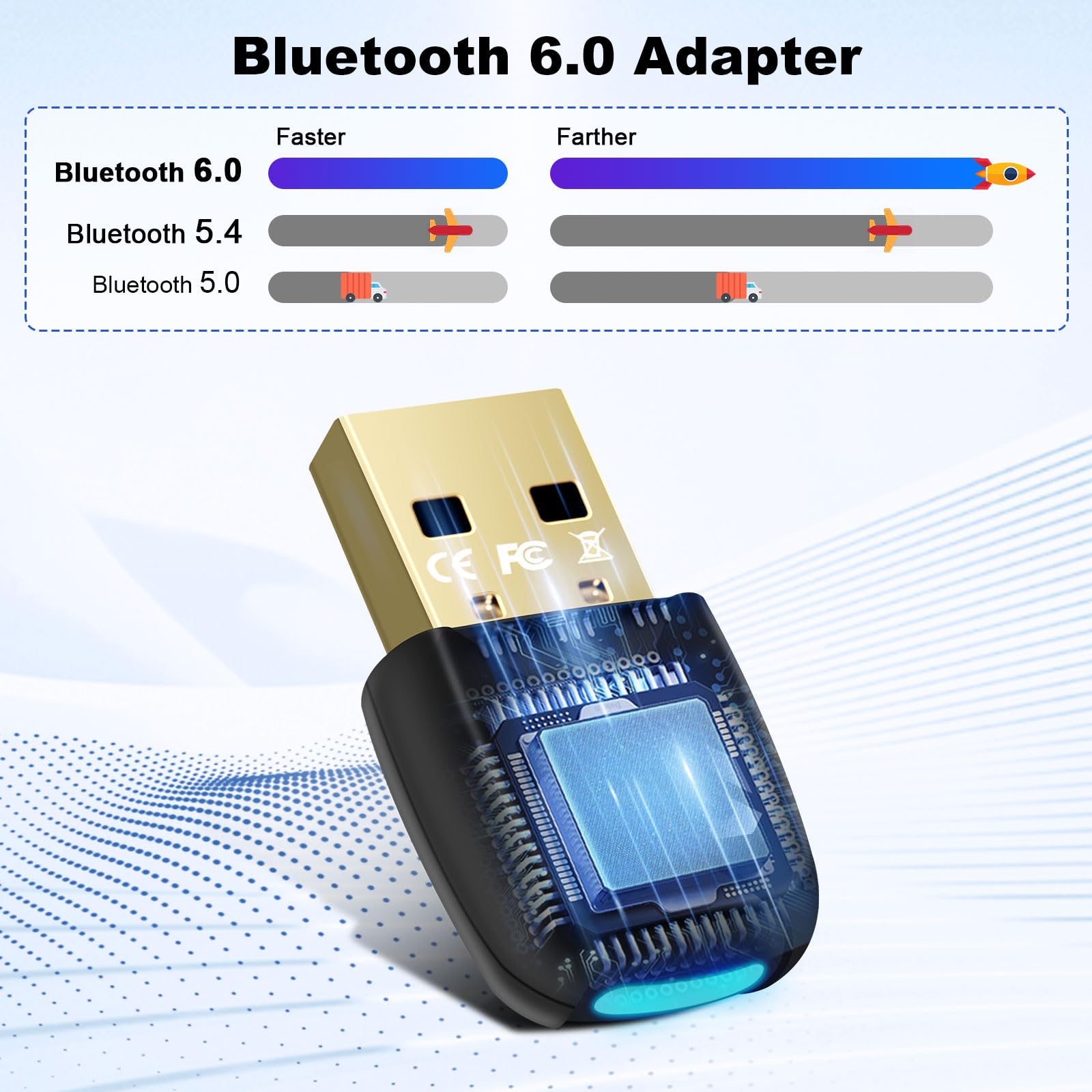 Adattatore Bluetooth 6.0 USB Per PC – Dongle Per Mouse, Tastiera, Cuffie E Controller – Solo Windows 11/10/8.1 Con Retroilluminazione