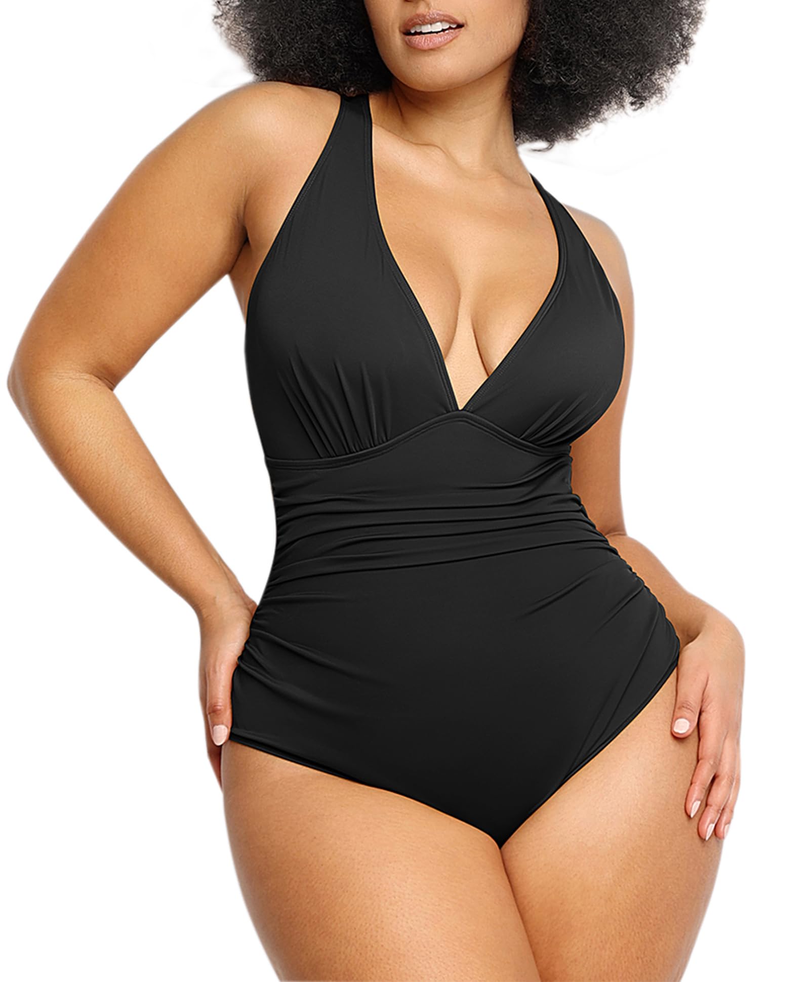 Photo 1 of ***STOCK PHOTO FOR REFERENCE ONLY*** SHAPELLX Tummy Control Swimsuit for Women Shapewear Swimsuits Cutout Shaping Bathing Suit One Piece Swimwear Black Large
