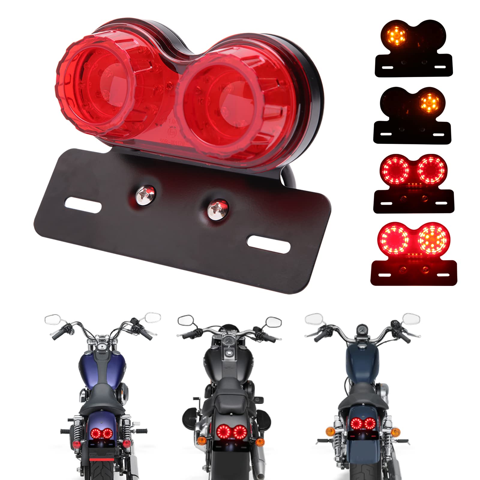 DREAMIZER Universale 40 LED Doppio Motociclo Fanale Posteriore Luce del Freno, Indicatori di Direzione Lampada da Corsa con Staffa Targa per Chopper Cruiser Custom Street Bike Dirt Bike (Rosso)