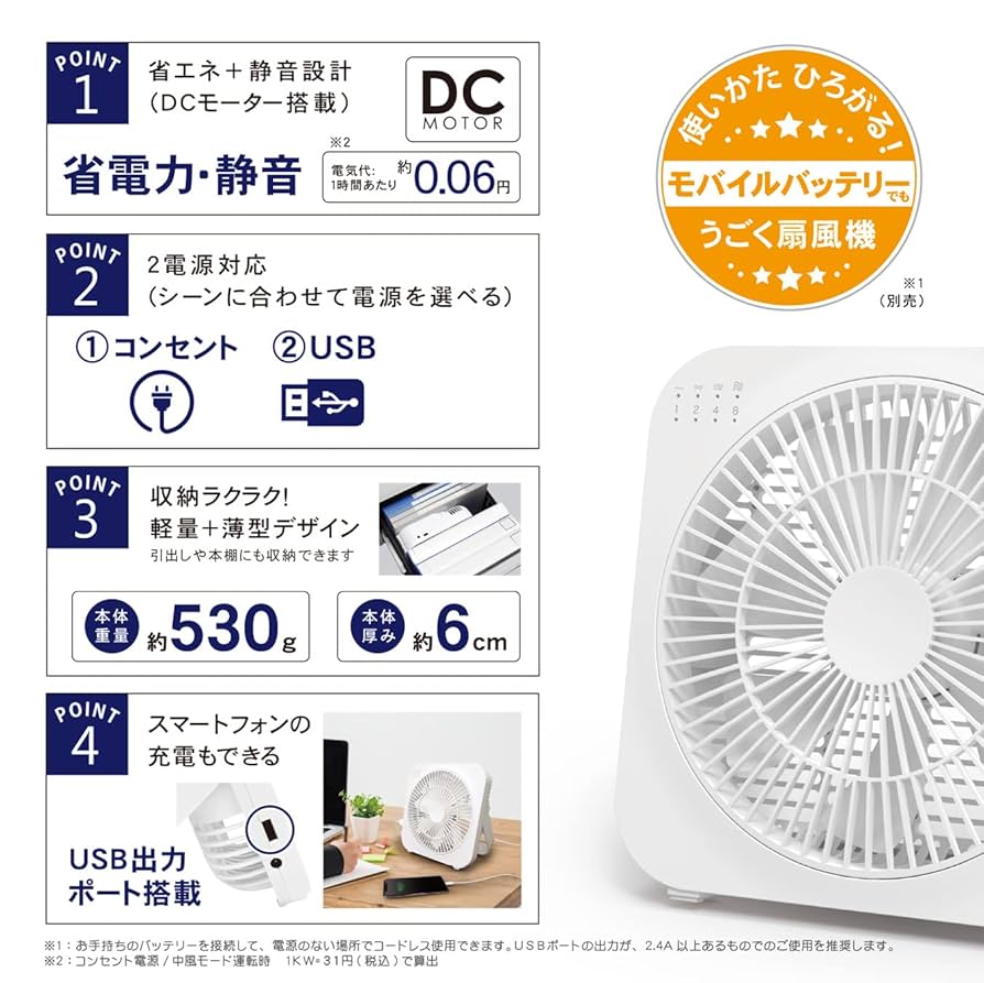Amazon | トップランド 卓上扇風機 デスクファン どこでもFAN DC