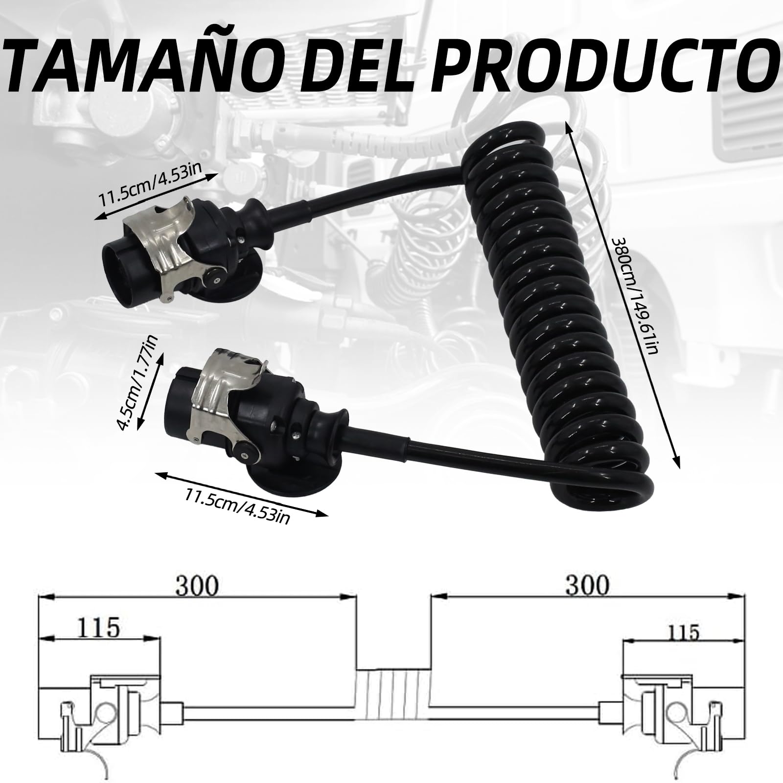 Carrete de cable de 15 pines de 24 V para remolques de camiones pesados, vehículos comerciales, semirremolques, cable adaptador específico de 15 pines