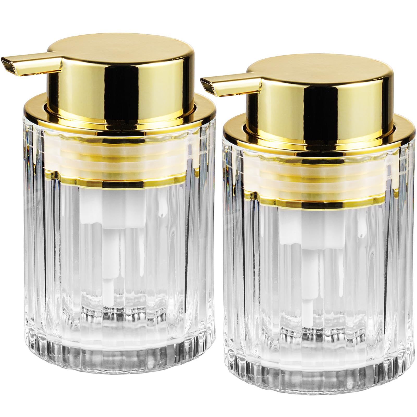 Foaming Hand Soap Dispenser, 8oz Refillable Clear Glass with Gold Pump