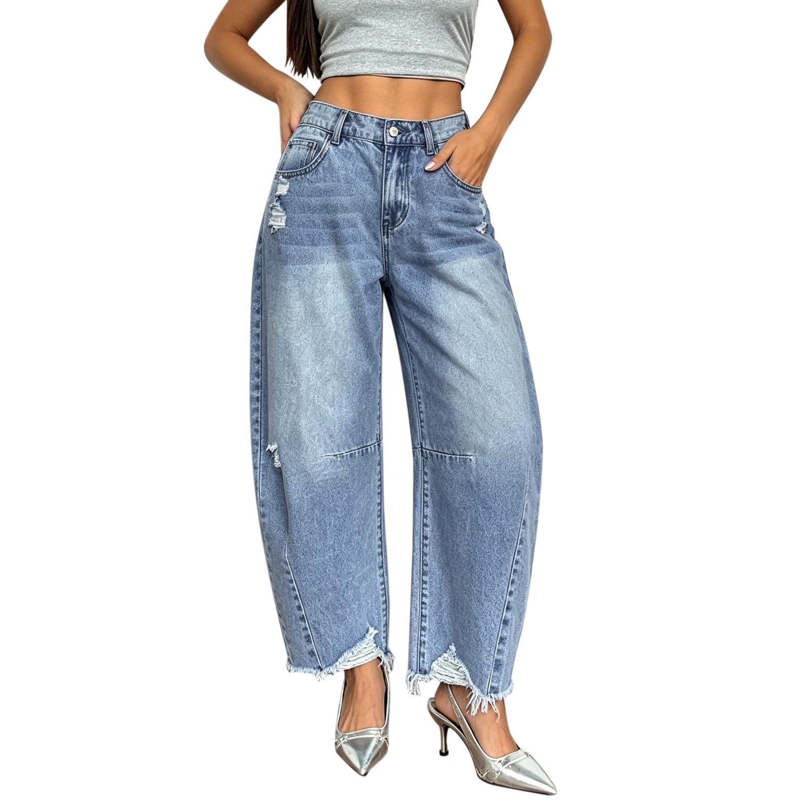 Jeans Donna Elasticizzati Jeans Baggy Curvy Gamba Larga Pantaloni Denim Vita Alta Leggeri Larghi Moda Pantaloni Elasticizzati Casual Comodi Taglie Forti Streetwear Eleganti con Tasche Basic