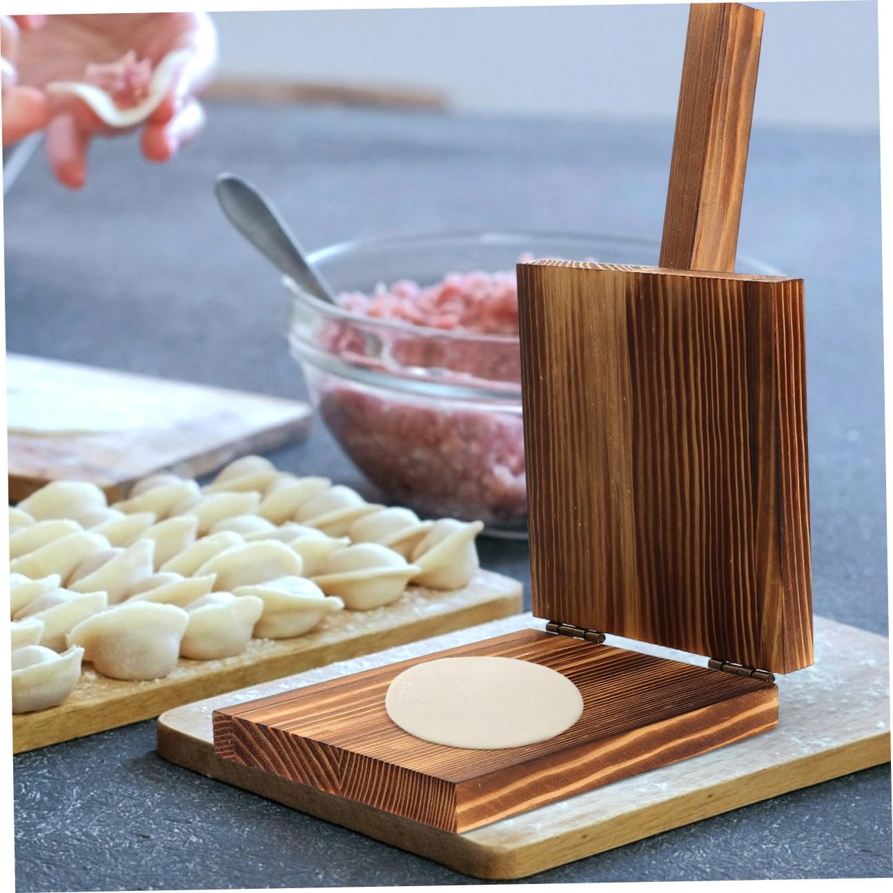 Cabilock Wooden Dumpling Press Tool for Wrappers Versatile Pastry Maker for Dumplings Ravioli Empanadas and Wontons Easy to Use Kitchen Accessory