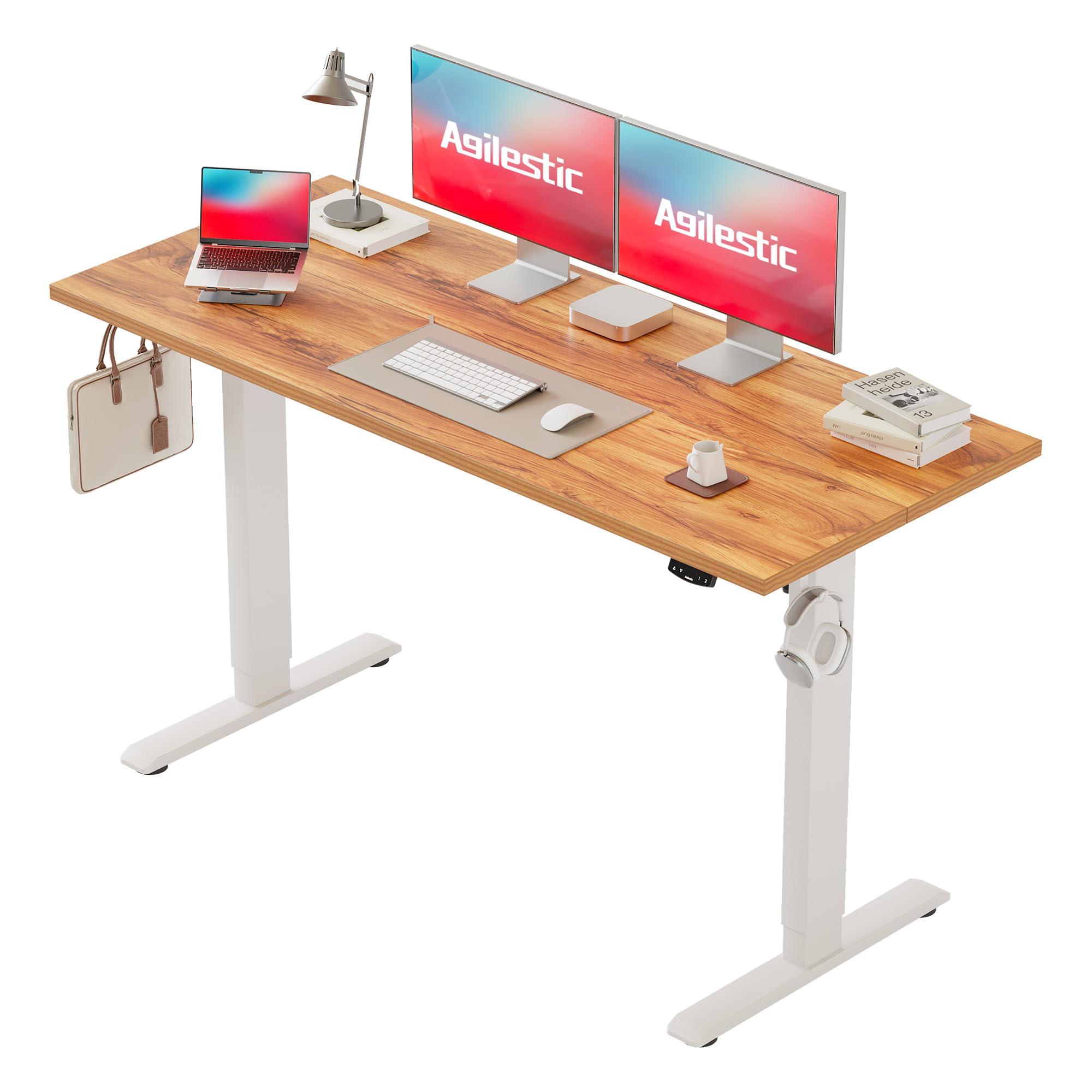Agilestic Electric Standing Desk, 150 x 60 cm Height Adjustable Sit Stand Desk with Splice Board and Memory Smart Pannel, Home Office Desks, Brown — image 1