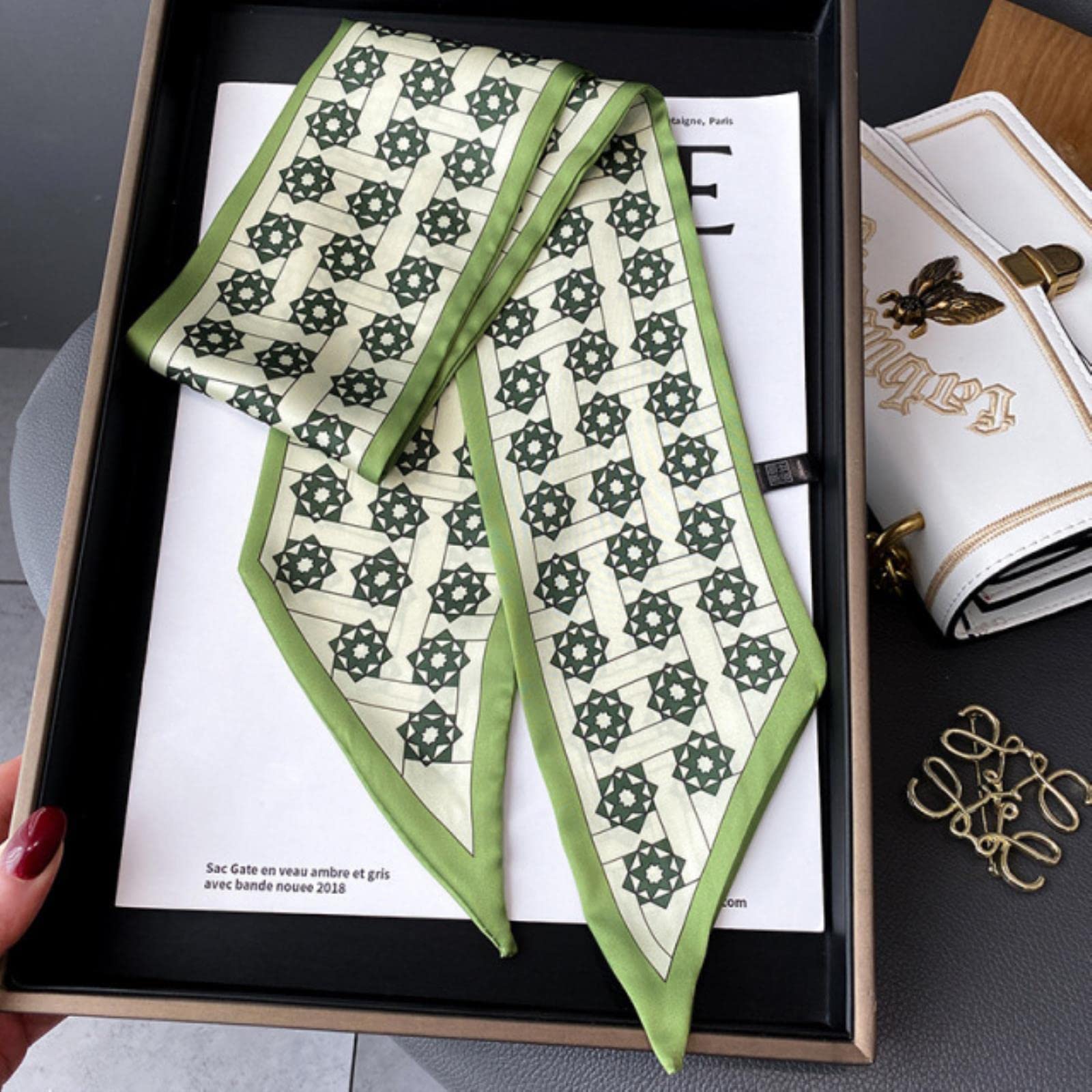 ACiyD Bufanda Estampado Seda Cinta de Raso Bandas para el Cabello Mujeres Pañuelo Estampado Pañuelo Bolsa Corbatas Bufanda Señora Moda Accesorios para el Cabello Sombreros (JJ 123)