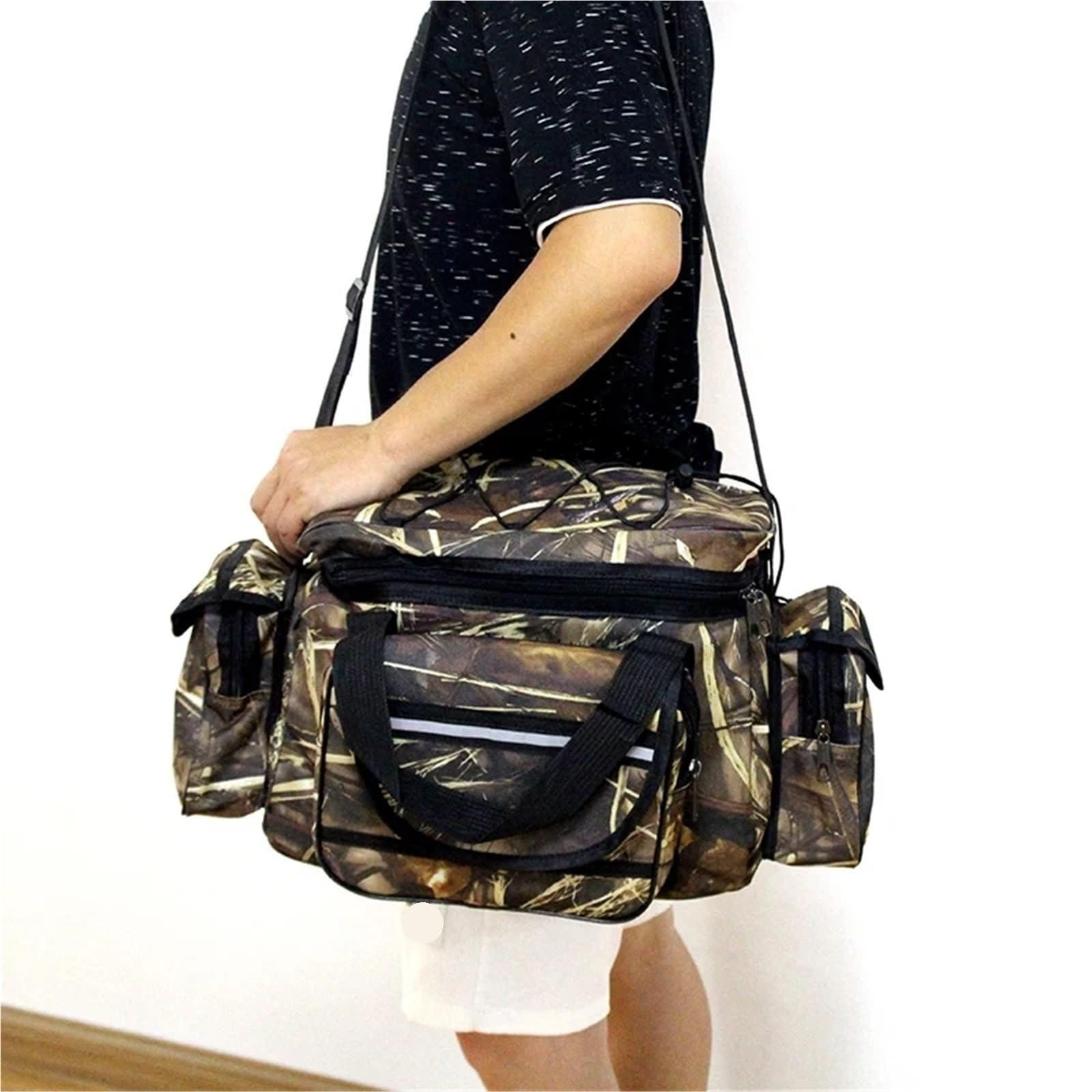 Borsa da pesca impermeabile for attrezzatura multiuso in nylon di grande capacità Borse a tracolla for esterni a due strati per Outdoor(Brown)