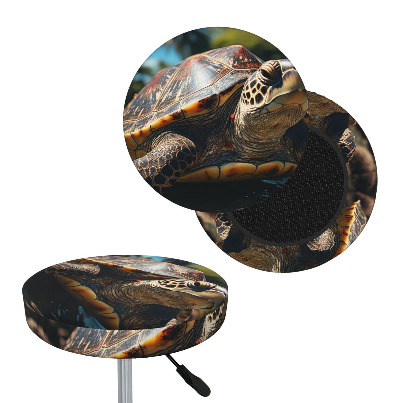 FekiLoot Big Turtle and Palm Trees Round Bar Stool Covers Stretch Washable Bar Stool Covers Dustproof Slipcover Bar Chair Covers with Elastic Band for Bar Kitchen Living Room Decor 12 Inch