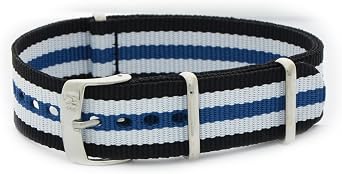 Cinturino nato tessuto nastro canneté nero bianco blu ansa 18mm per  orologio omega panerai rolex tudor. Morellato : Amazon.it: Orologi